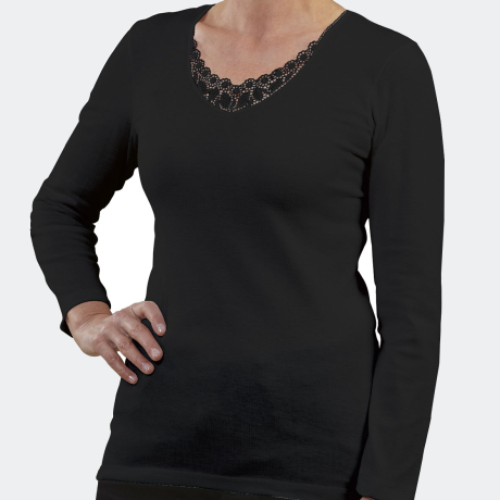 Maillot de corps manches longues incrustation côte 1X1 Noir 03