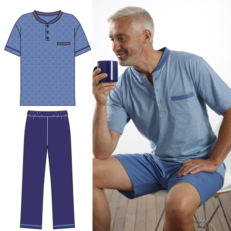 Pyjama manches courtes jambes longues imprimé cross bleu 34