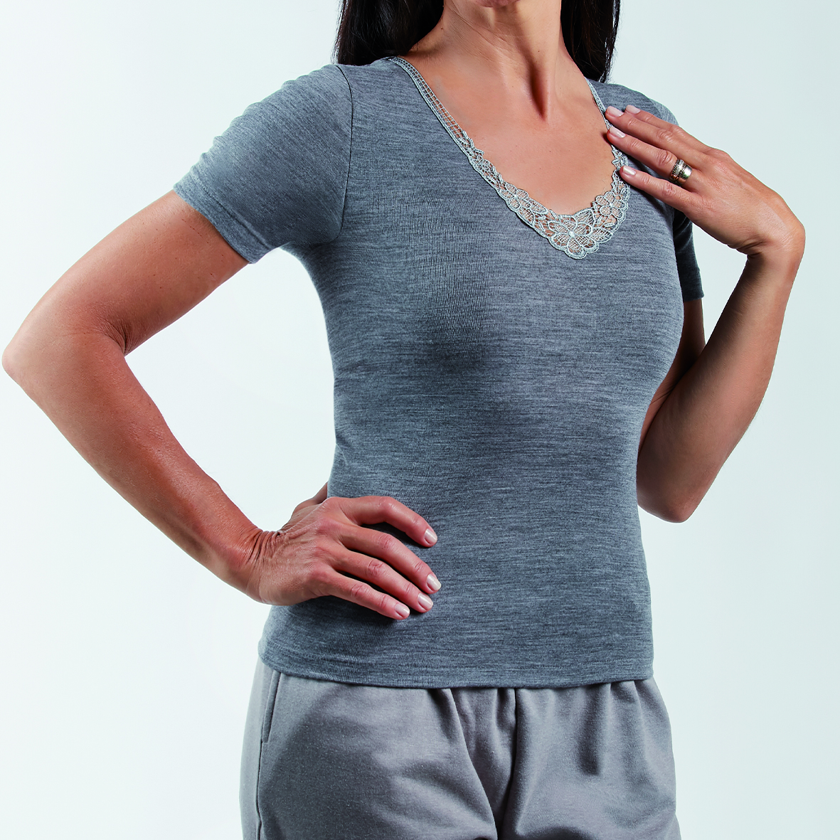 Maillot Femme Manches Longues Avec Cachemire - Modal Doux Dentelle - Chaud Et élégant Pour Automne-hiver